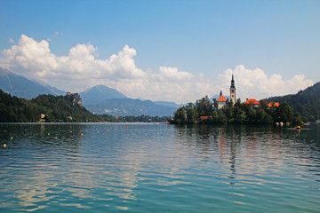 Lake Bled, view from the embankment, Slovenia