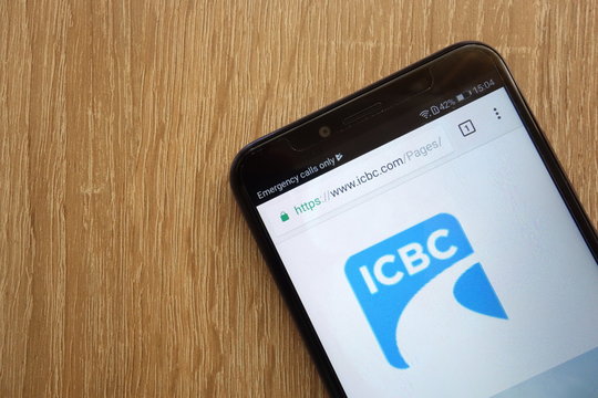 KONSKIE, POLAND - JULY 21, 2018: Industrial & Commercial Bank of China website displayed on a modern smartphone