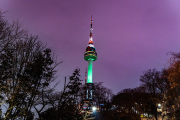Naklejka premium Namsan Seoul Tower was the first tower-type tourism spot in Korea.The top of the tower is at almost 480 meters above sea level,