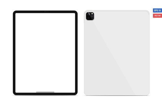 Realistic vector flat mock-up iPad Pro 2020 12,9 with blank screen isolated on white background. Scale image any resolution