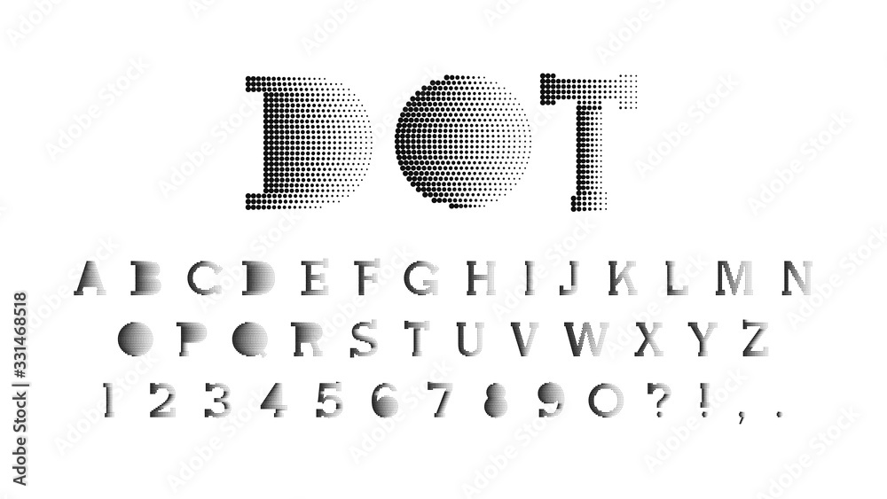 Fototapete creative modern half tone font. halftone effect. dots design. alphabet letters and numbers. letters 