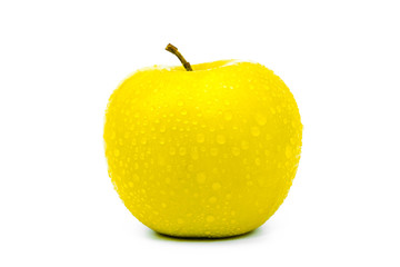 Gold apple with drop water on white background