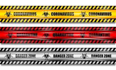 Coronavirus (2019-nCOV), realistic seamless yellow, red and white security tapes on isolated background, set coronavirus tapes, realistic vector illustration