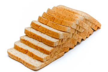 Whole wheat bread on white background