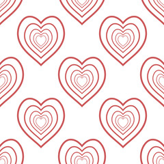 Fototapeta na wymiar Seamless pattern with great positive red hearts on white background for plaid, fabric, textile, clothes, tablecloth and other things. Vector image.