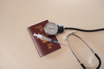 passport on background, health and prevention coronavirus, medicine, migration