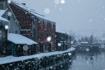 雪の舞う冬の小樽