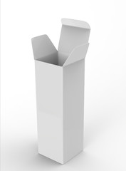 Blank white tall product packaging paper cardboard box. 3d render illustration.