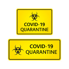 Pandemic yellow warning signs, covid-19, 2019-nCoV, coronavirus quarantine symbol isolated on white background, vector illustration