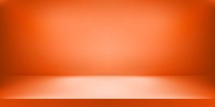 Empty orange color studio. Room background, product display with copy space for display of content design. Vector illustration