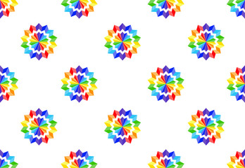 Seamless pattern of rainbow paper flower on white background