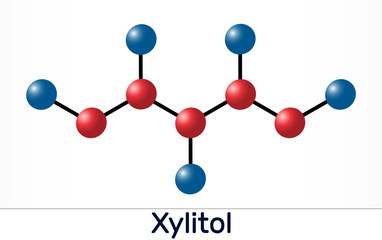 Xylitol,  C5H12O5 molecule. It is polyalcohol and sugar alcohol, an alditol. Is used as food additive E967 and sugar substitute.