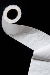 Rolls of white toilet paper lie on a black background