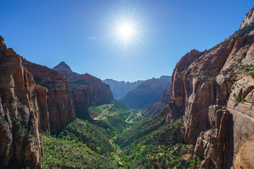 canyon overlook at sunset in zion national park, utah, usa
