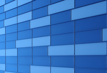 geometric blue metallic cladding modern facade in perspective view