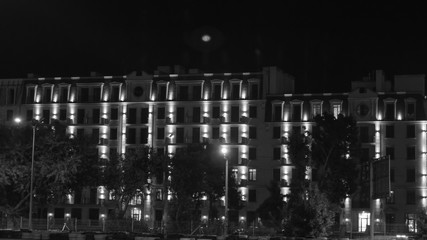 Night townhouse with lighting black and white