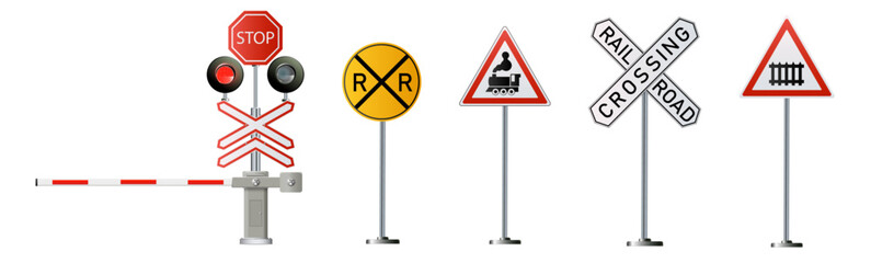 Railway signs set isolated on white background. Vector Railway illustration.