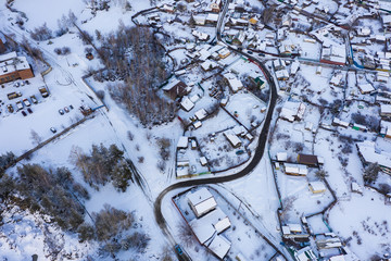 Aerial panoramic shot of granit mining quarry at winter.