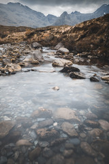 Beautiful waterfalls scenery on the Isle of Skye, Scotland: The Fairy Pools