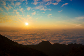 Landscape with Sun rise on of Phu Chi Fa in ChiangRai atThailand