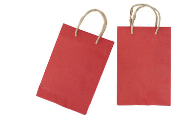 Red Paper bag isolated on white background. Mockup for design