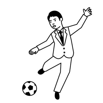 Business man playing  soccer on white background. Vector illustration.