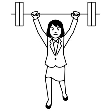 Business woman weightlifting on white background. Vector illustration.
