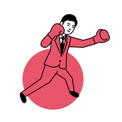 Business man boxing on white background. Vector illustration.