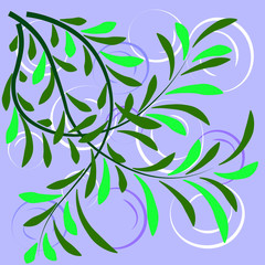 Spring tree with leaves on blue background.