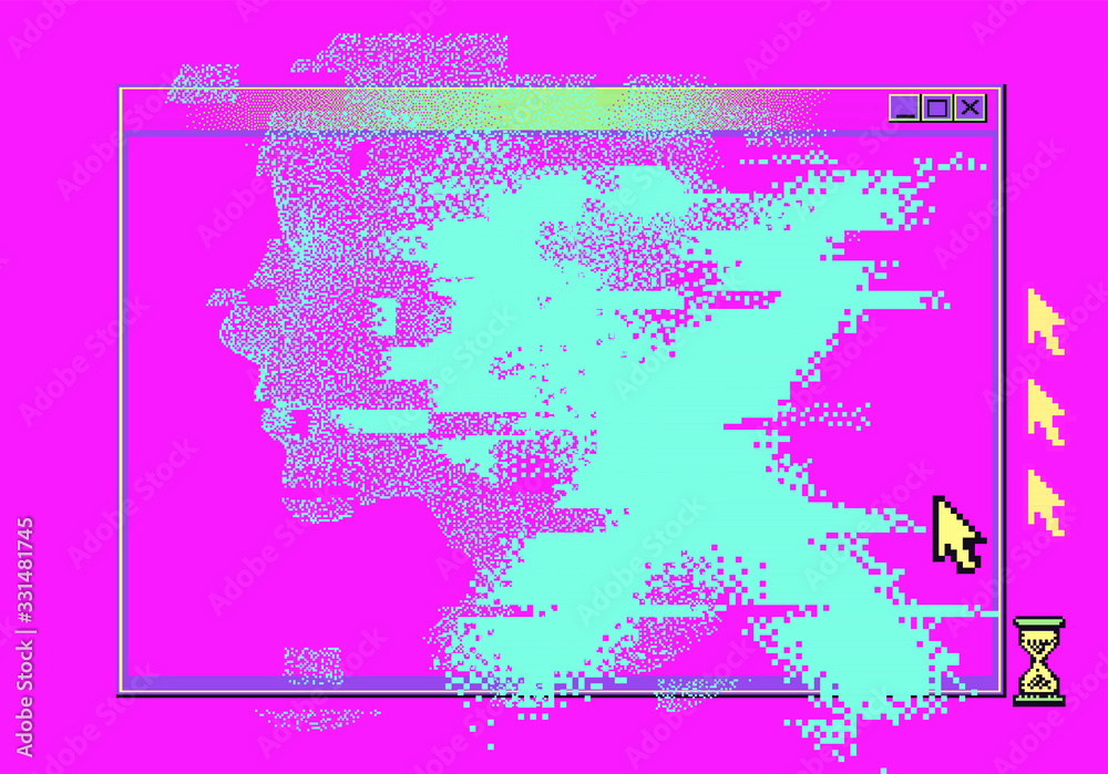 Aufkleber human head made of particles with glitch art effect. futuristic cyberpunk style vector illustration,