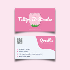 Beautiful white pink tulip flower business card template