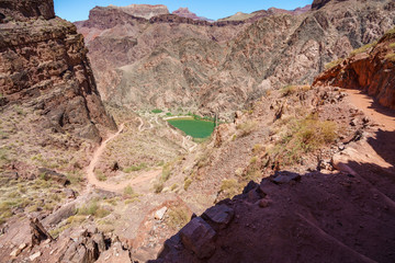 hiking zig zag on the south kaibab trail in grand canyon national park, arizona, usa