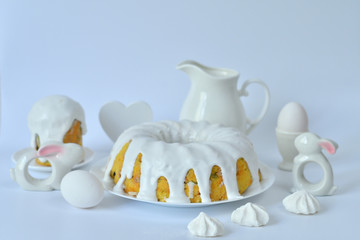 Festive Easter spring composition with pussy willow branches with catkins and multicolored eggs.Easter Background. Springtime. Invitation card design with copy space. Easter card template.