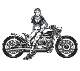 Fototapeta na wymiar Attractive biker girl standing near motorcycle
