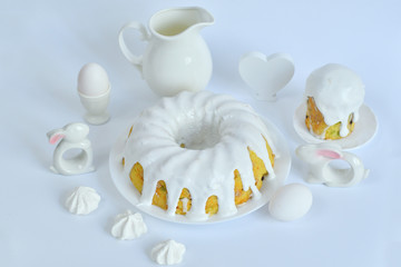 Festive Easter spring composition with pussy willow branches with catkins and multicolored eggs.Easter Background. Springtime. Invitation card design with copy space. Easter card template.