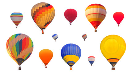 Set of colorful hot air balloons isolated on white background