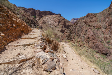 hiking the bright angel trail in grand canyon national park, arizona, usa