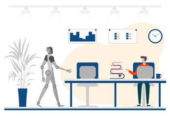 Vector Robot People Job Teamwork Partnership AI