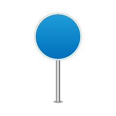 Road sign vector blank . Realistic blue circle road sign