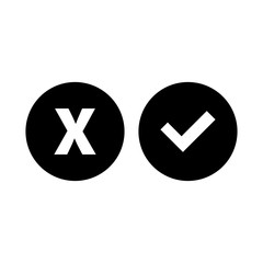 Black and White Check Mark Red Cross - Isolated Vector Illustration
