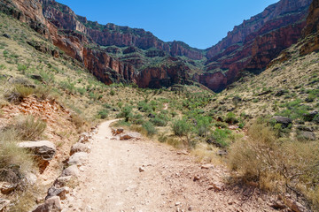 hiking the bright angel trail in grand canyon national park, arizona, usa