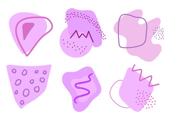 Geometric abstract shapes for product design. Textured pink and purple shapes isolated on white background.