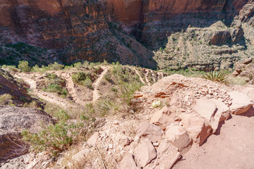 hiking zig zag on the bright angel trail in grand canyon national park, arizona, usa