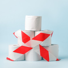 Pile of white paper toilet rolls, illustrative of stockpiling toilet rolls during the corona virus epidemic Coronavirus outbreak or Covid-19, Wuhan epidemic outbreak. Doomsday panic people