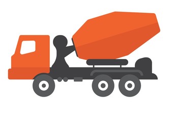 Concrete mixer truck in flat style. Heavy construction equipment.