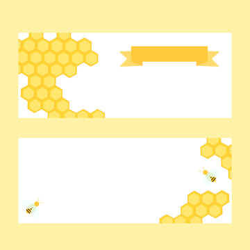This is vector banner. Cute nature illustration with bee, honey wax.