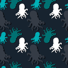 seamless pattern with octopus silhouettes. Modern abstract design for paper, cover, fabric, interior decor