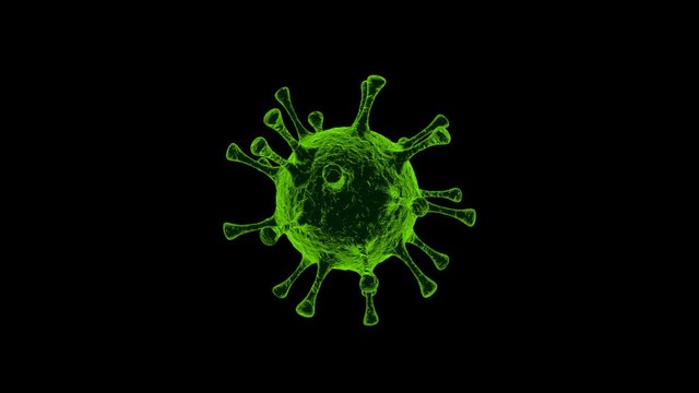 Alpha channel is included. Coronavirus, flu virus ( SARS-CoV-2, Covid-19, Wuhan Coronavirus, 2019nCoV, SARS-CoV, MERS-CoV) under the microscope. 3D animation. Quick Time, codec: PNG,  16-bit color
