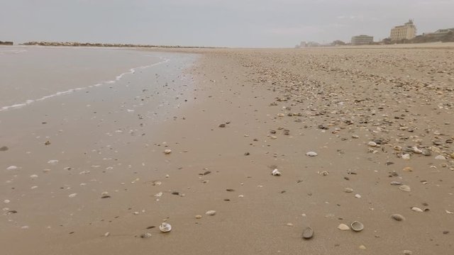 walking on seaside in a cold winter day