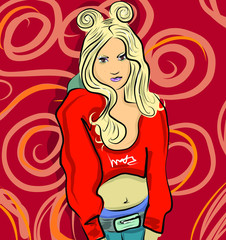 woman, beauty, fashion, hair, illustration, beautiful, vector, young, red, face, lady, people, model, person, human, art, pink, love, glamour, party, black, flower, body, cute